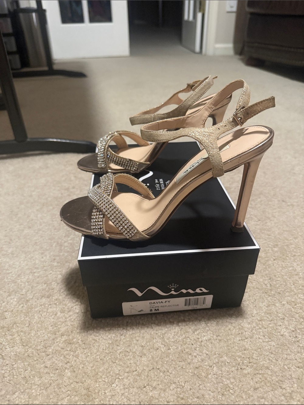 Nina Gold Rhinestone Slingback Stiletto Sandals